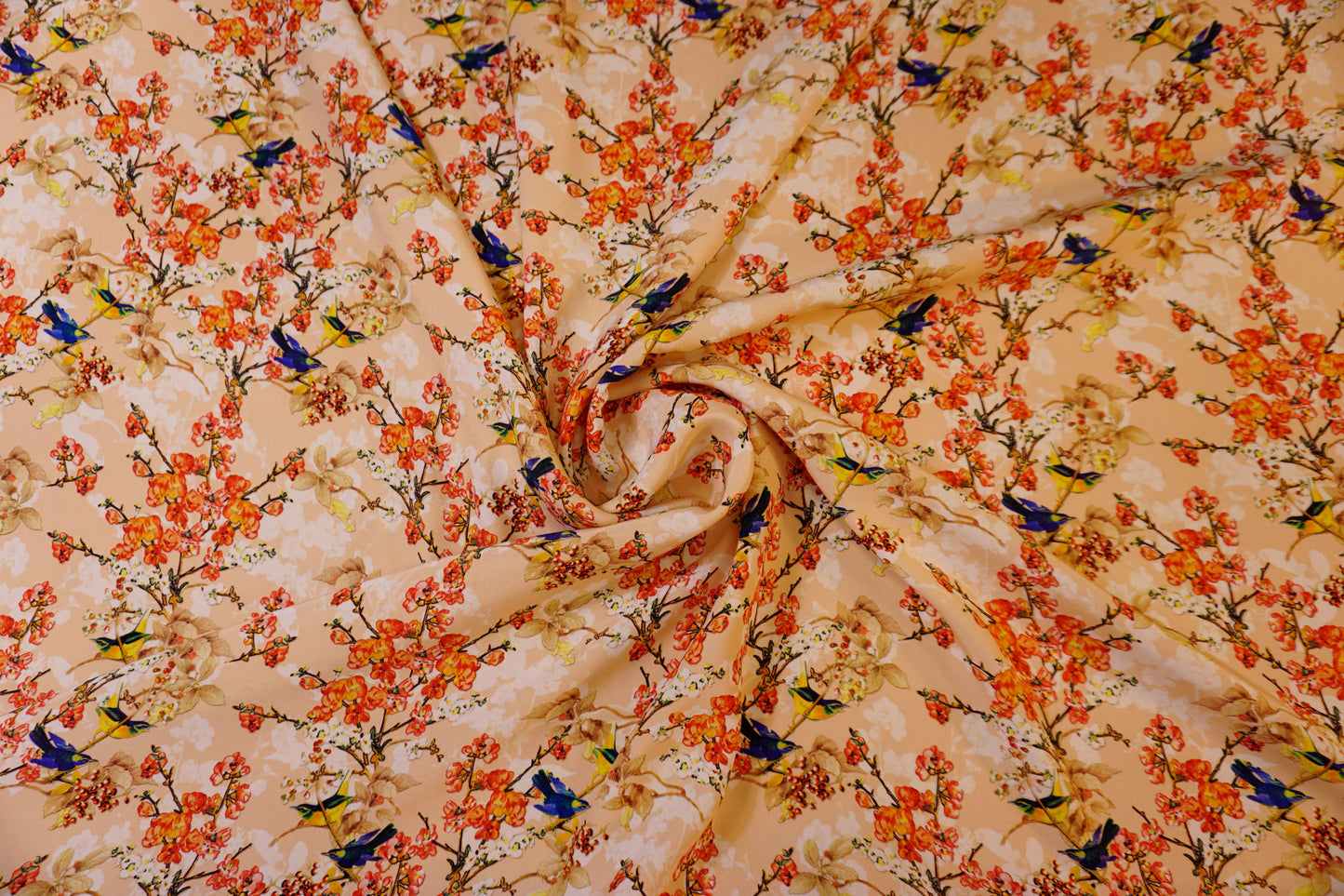 Italian silk, floral masterpiece with exotic birds