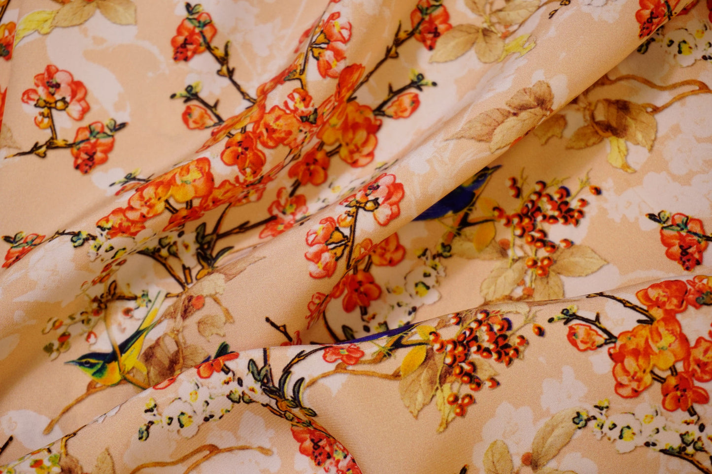 Italian silk, floral masterpiece with exotic birds