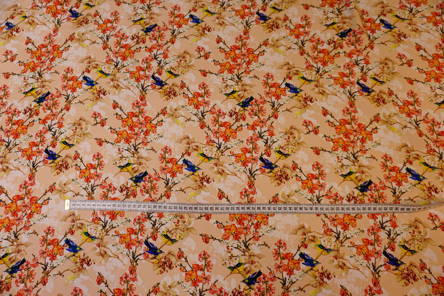 Italian silk, floral masterpiece with exotic birds