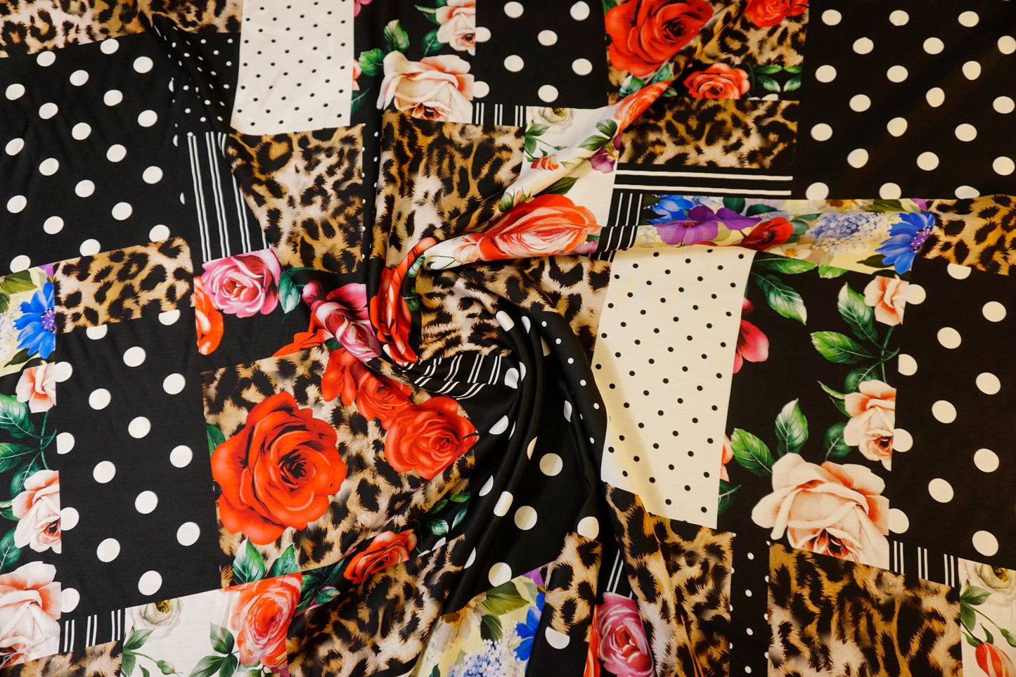 Eye-catching viscose fabric with patchwork design – elegant & extravagant