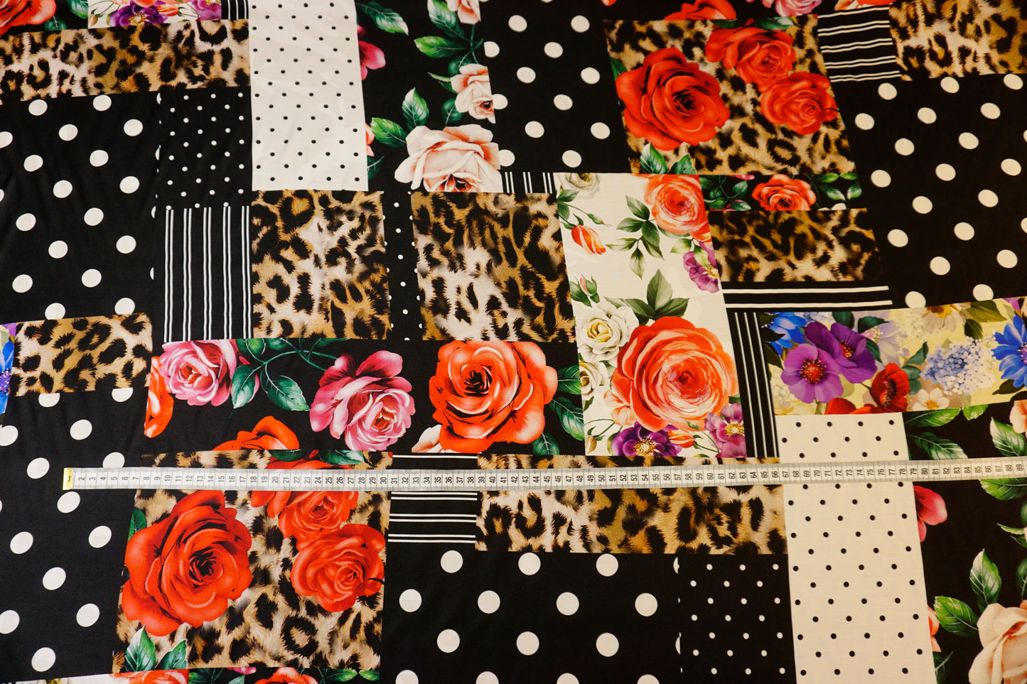Eye-catching viscose fabric with patchwork design – elegant & extravagant