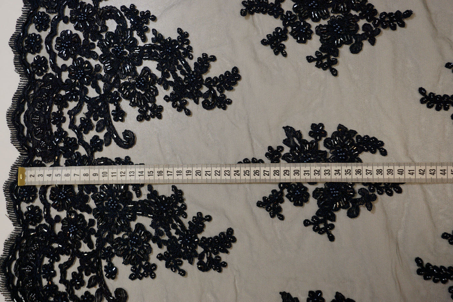 dark blue tulle lace with pearls – elegance & luxury
