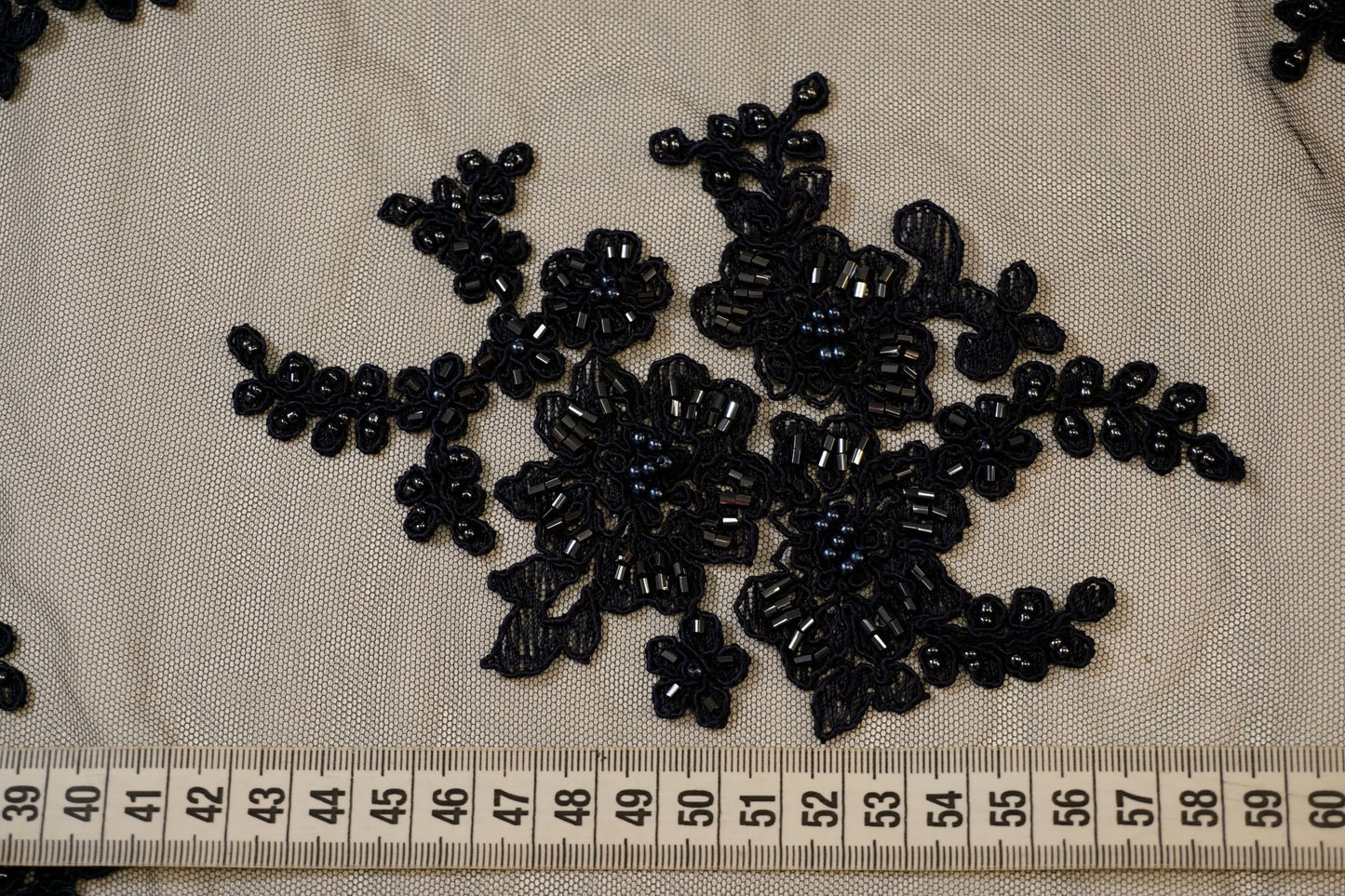 dark blue tulle lace with pearls – elegance & luxury