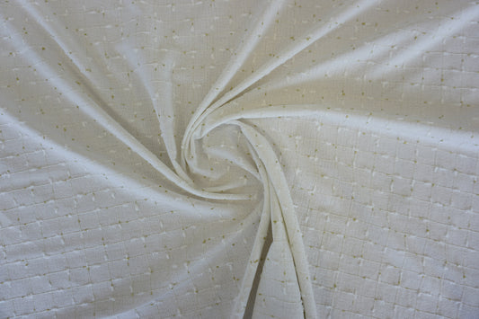 Bouclé-Stoff in Weiß und Gold mit geometrischem Muster Übersicht