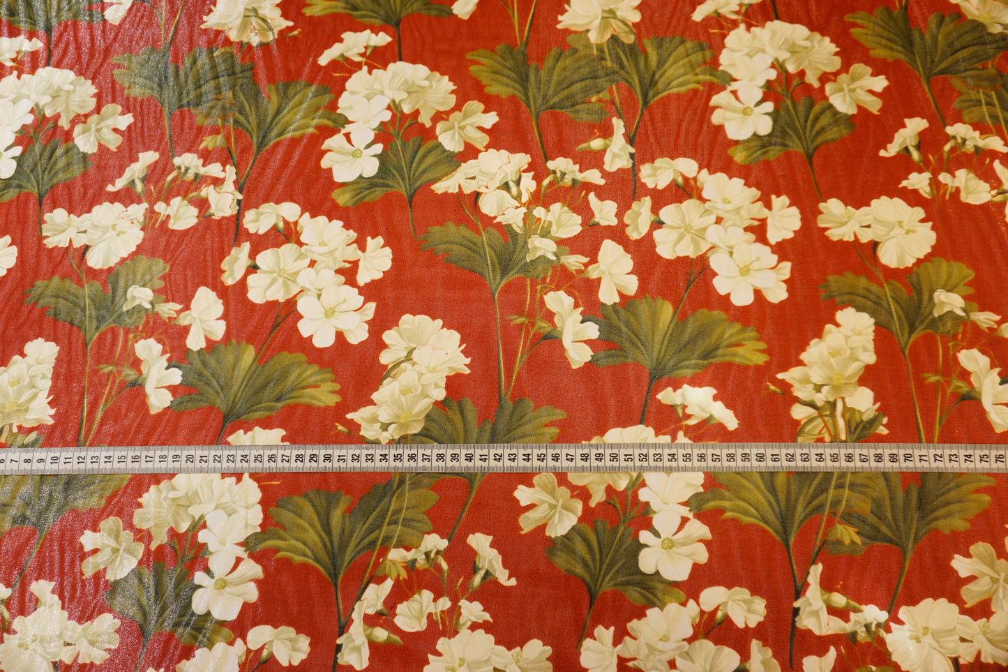 floral silk chiffon on warm red