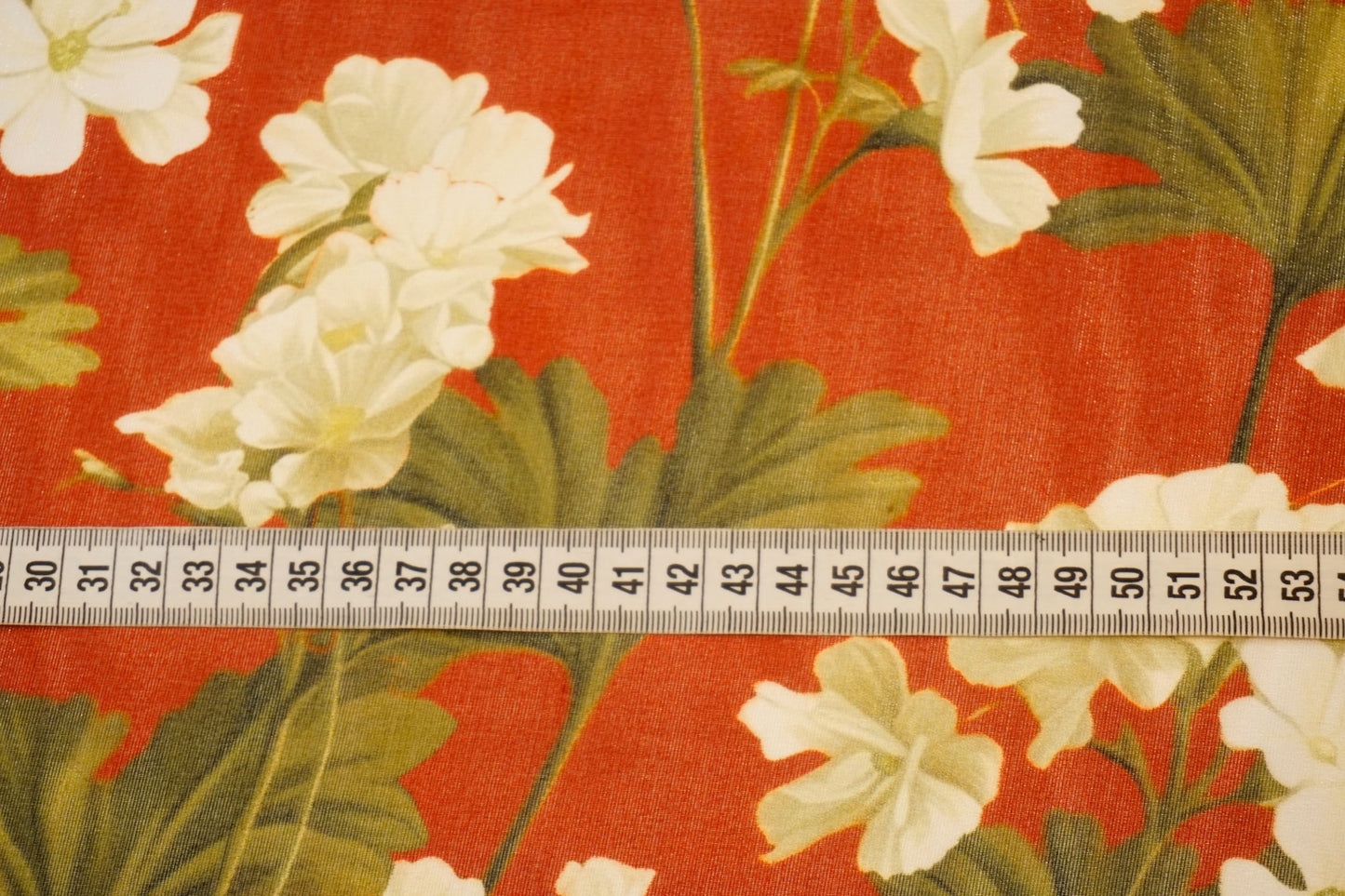 floral silk chiffon on warm red