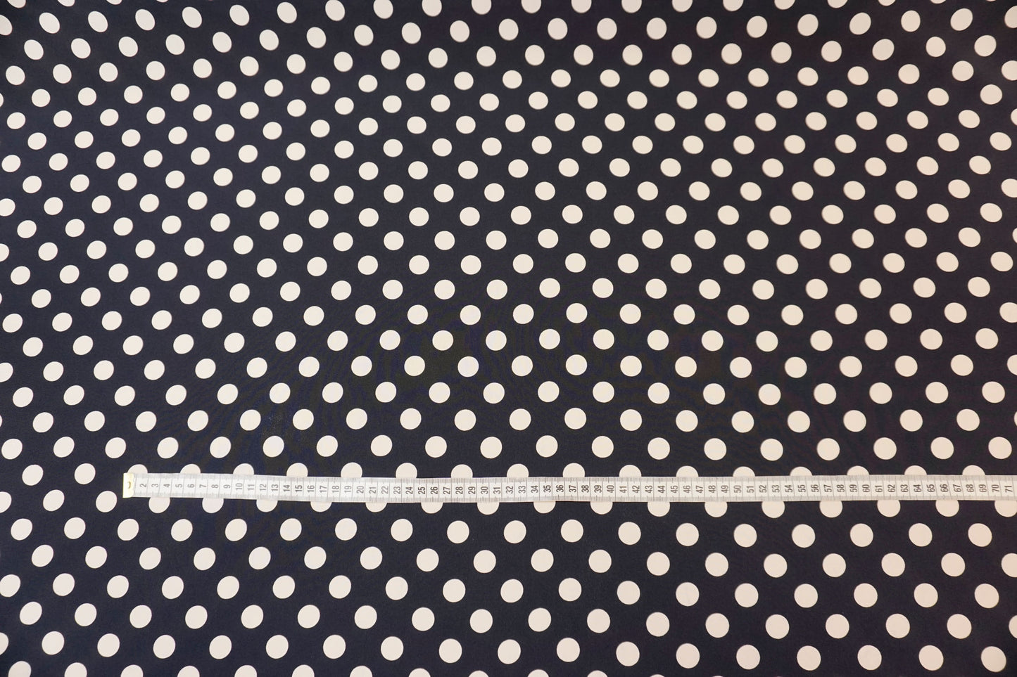 Elegant Italian silk crepe – dark blue with white polka dots
