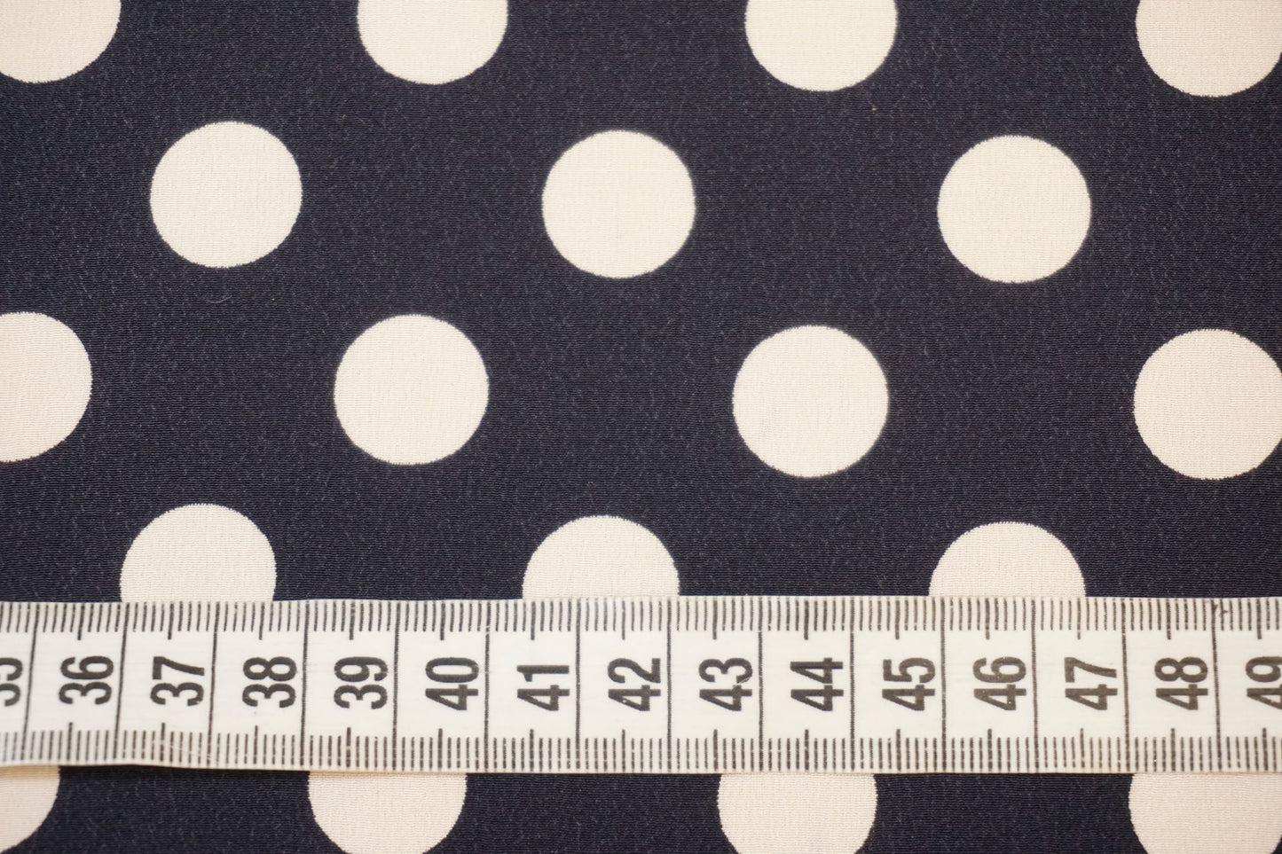 Elegant Italian silk crepe – dark blue with white polka dots