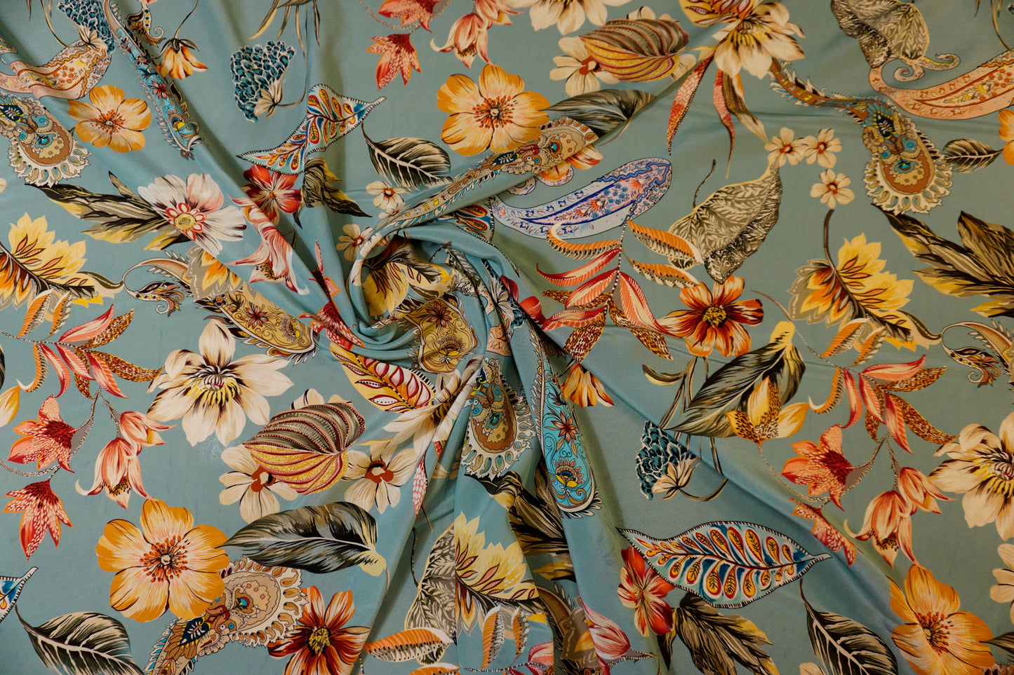 Silk crepe with floral paisley design