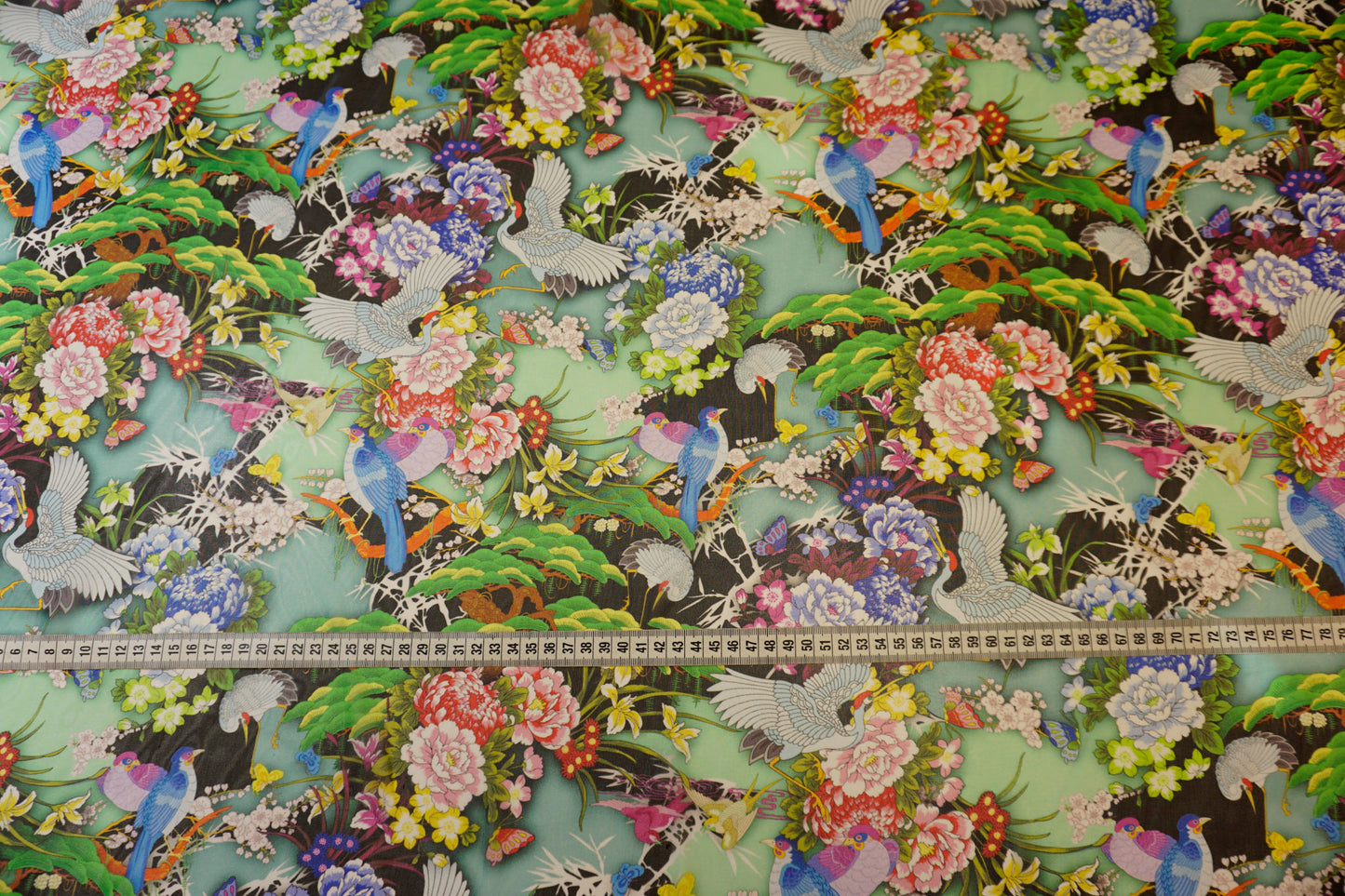 Silk chiffon with artistic crane print