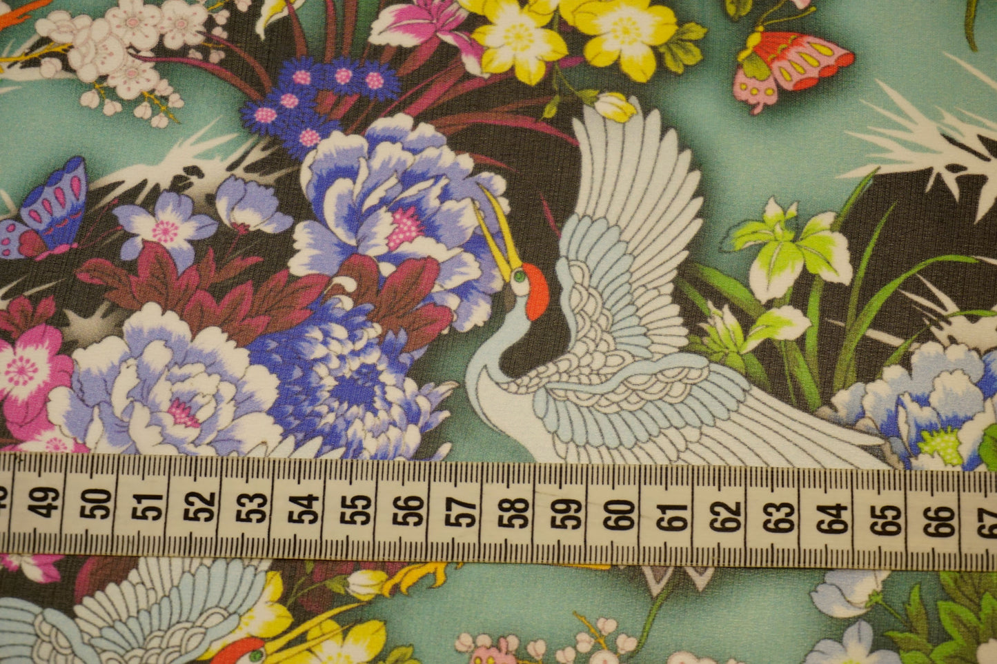 Silk chiffon with artistic crane print