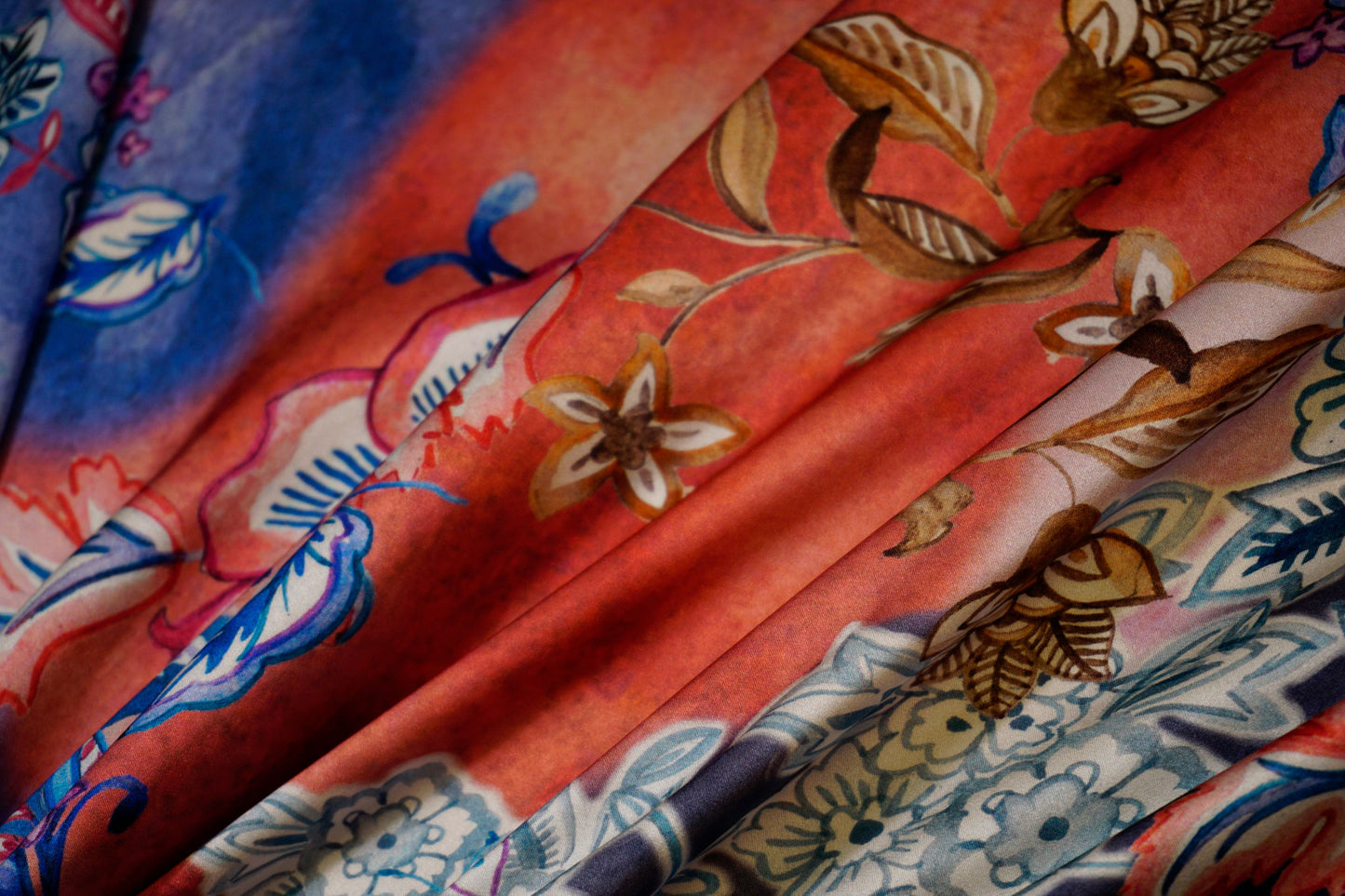 Silk satin with artistic flower and butterfly design