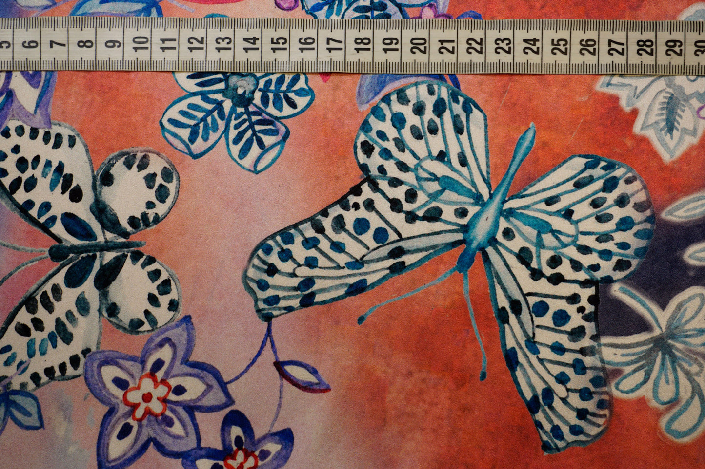 Silk satin with artistic flower and butterfly design