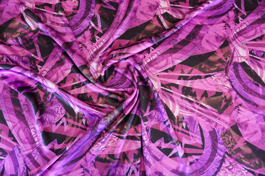 Remainder 90 cm, silk stretch - geometric design in shades of purple