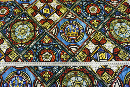Reststück 0,4m | Barockes Kirchenfenster-Muster in Blau, Rot & Gold | Made in Italy