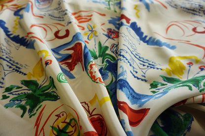 Leftover | Silk Crêpe | Artistic Coastal Print in Blue, Red & Green | Made in Italy