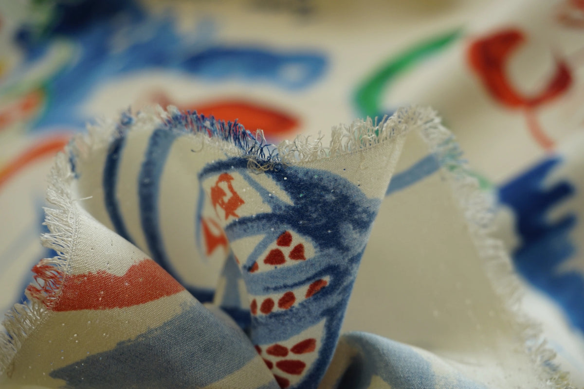 Leftover | Silk Crêpe | Artistic Coastal Print in Blue, Red & Green | Made in Italy