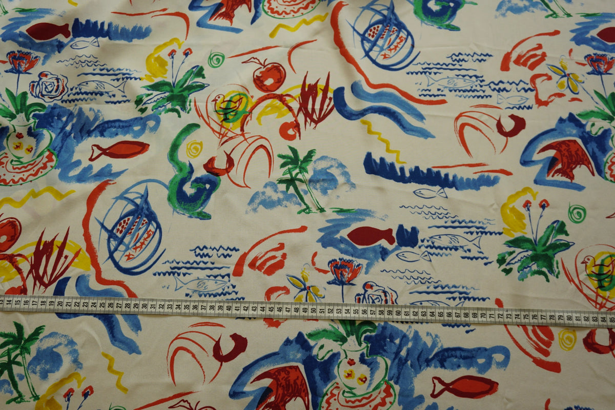 Leftover | Silk Crêpe | Artistic Coastal Print in Blue, Red & Green | Made in Italy