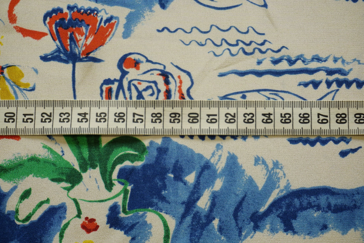 Leftover | Silk Crêpe | Artistic Coastal Print in Blue, Red & Green | Made in Italy