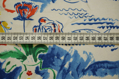 Leftover | Silk Crêpe | Artistic Coastal Print in Blue, Red & Green | Made in Italy