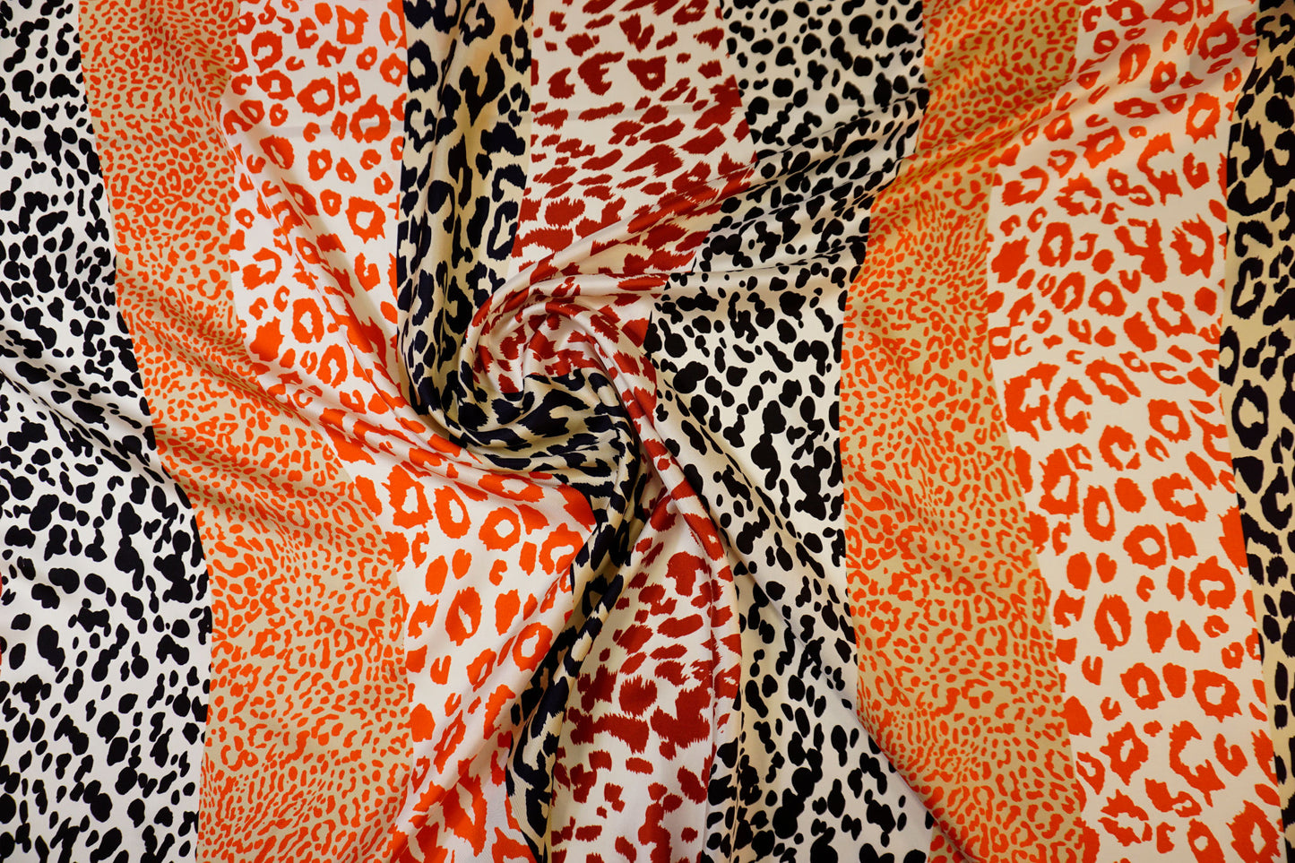 Italian silk twill – animal print in bold orange, red &amp; black