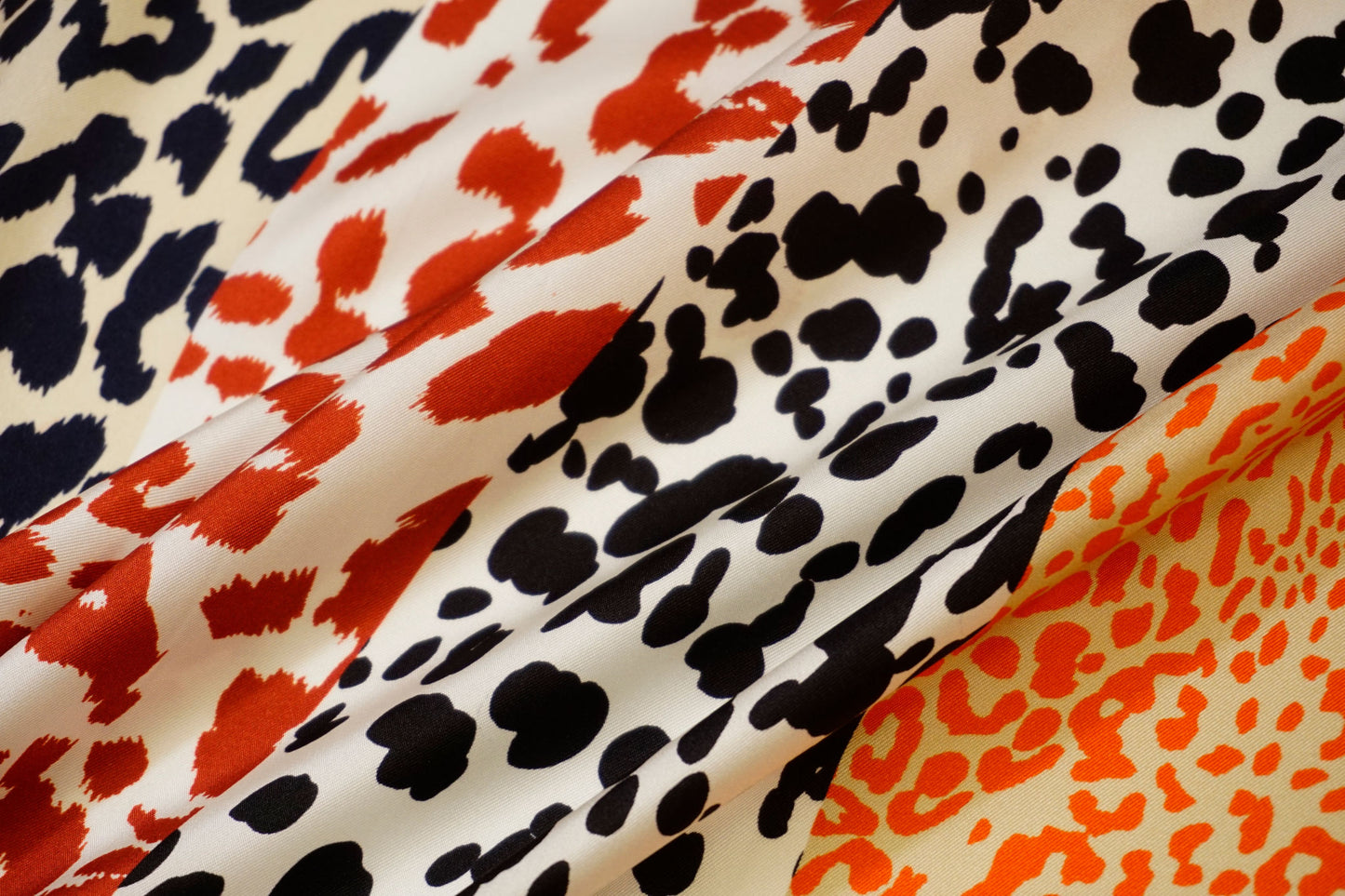 Italian silk twill – animal print in bold orange, red &amp; black