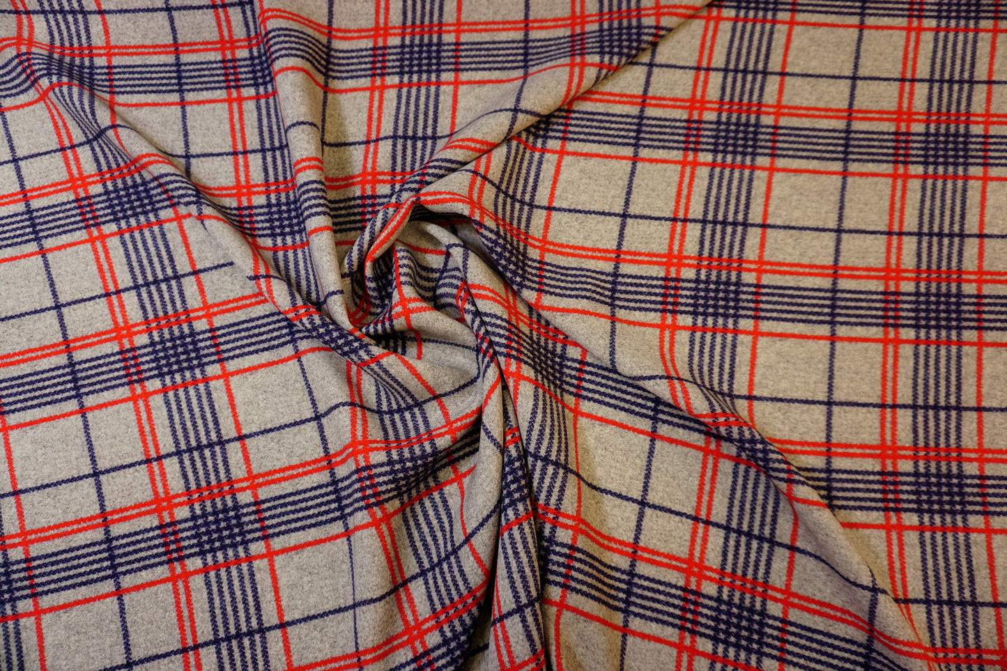 Silk fabric with mottled check pattern in grey, blue &amp; red – heavy &amp; elegant
