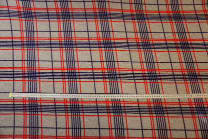 Silk fabric with mottled check pattern in grey, blue &amp; red – heavy &amp; elegant