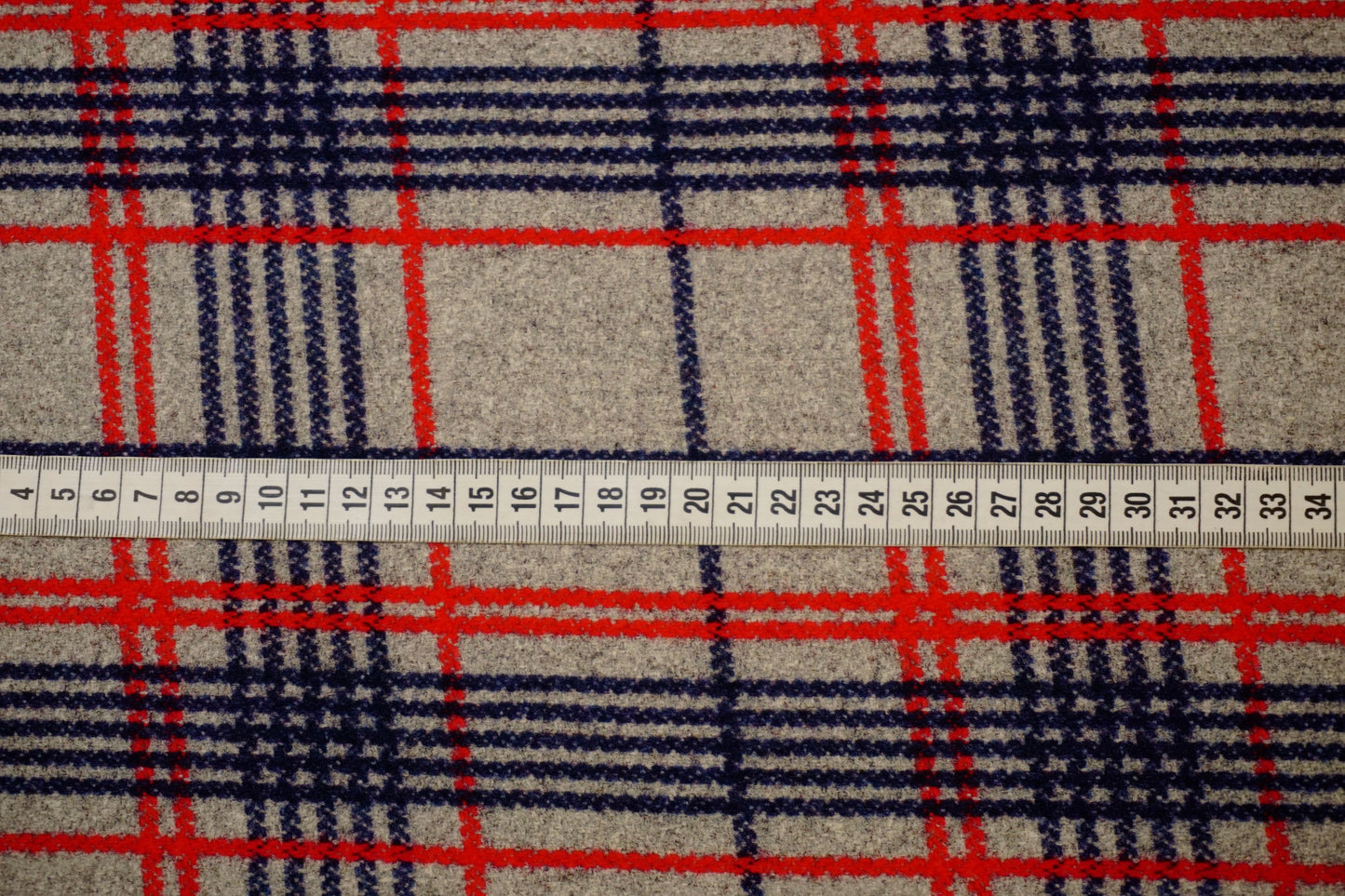 Silk fabric with mottled check pattern in grey, blue &amp; red – heavy &amp; elegant