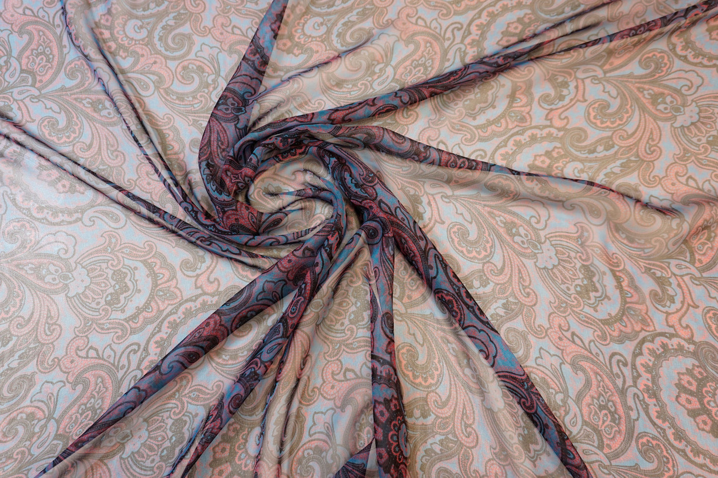 Seidenchiffon in dunkelblau mit Paisley-Muster