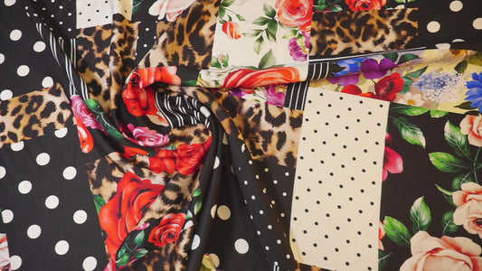Eye-catching viscose fabric with patchwork design – elegant &amp; extravagant
