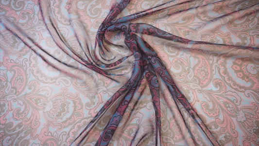 Seidenchiffon in dunkelblau mit Paisley-Muster