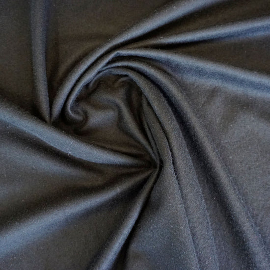 Schwarzer Schurwollflanell aus 100% Schurwolle, fein angeraut, mattes Finish, schwerer Fall, ideal für Anzüge, Mäntel und Couture