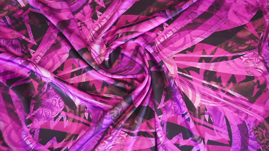Remainder 90 cm, silk stretch - geometric design in shades of purple