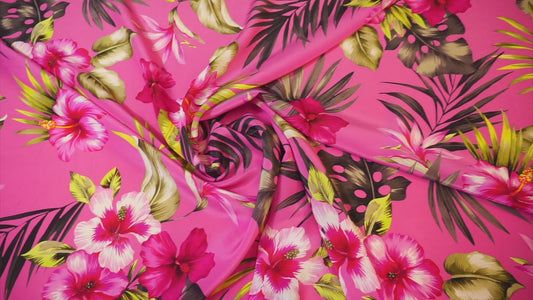 Silk crepe, tropical luxury on a fuchsia background