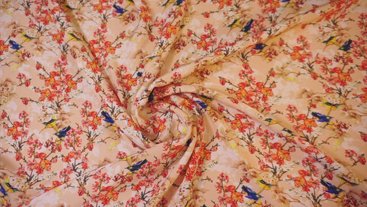 Italian silk, floral masterpiece with exotic birds